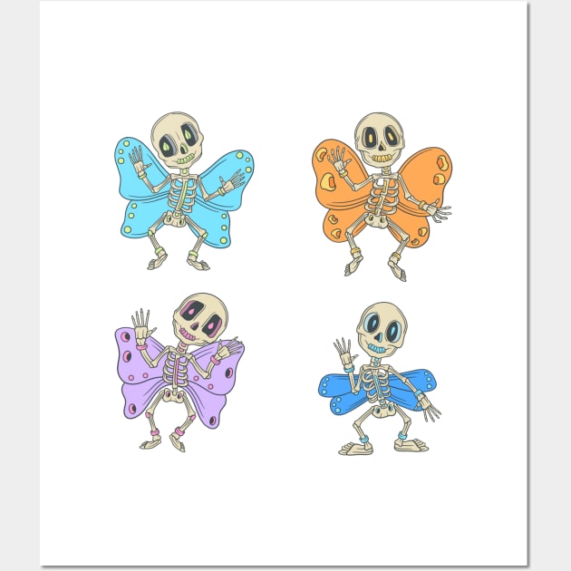 Colorful butterfly Skeleton Day of the Dead Candy Skeleton Wall Art by Scriptnbones